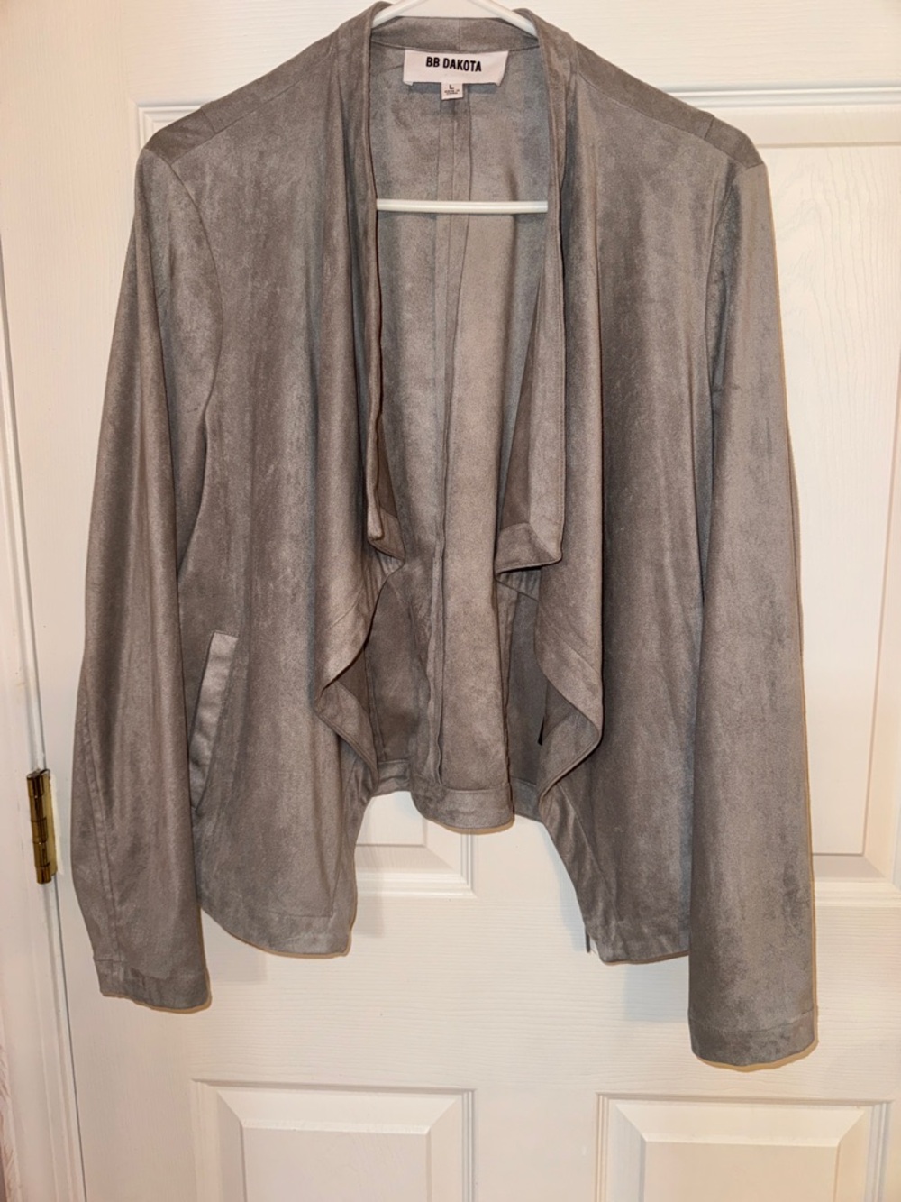 BB Dakota Taupe Drape-Front Faux-Suede Jacket